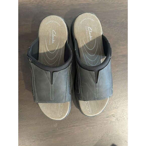 Clarks Men's 11.5 Walkford Band Black Leather slides NWOT Sandals Slip shoes - Picture 2 of 6